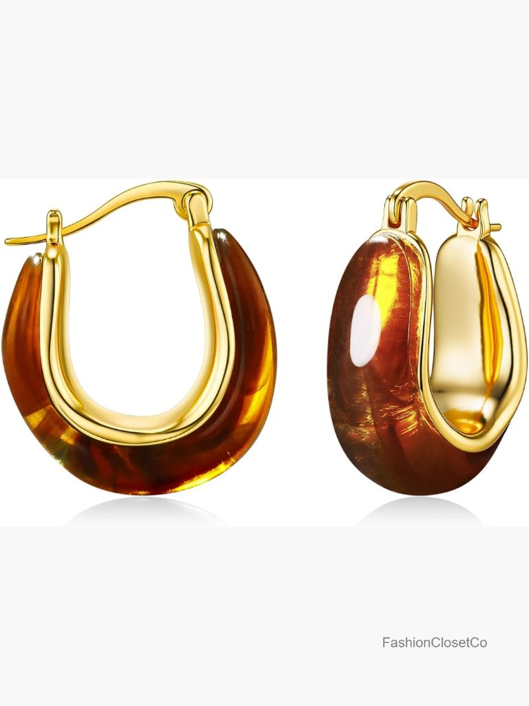 18k Gold Plated Resin Chunky Huggie Hoop Earrings Lightweight